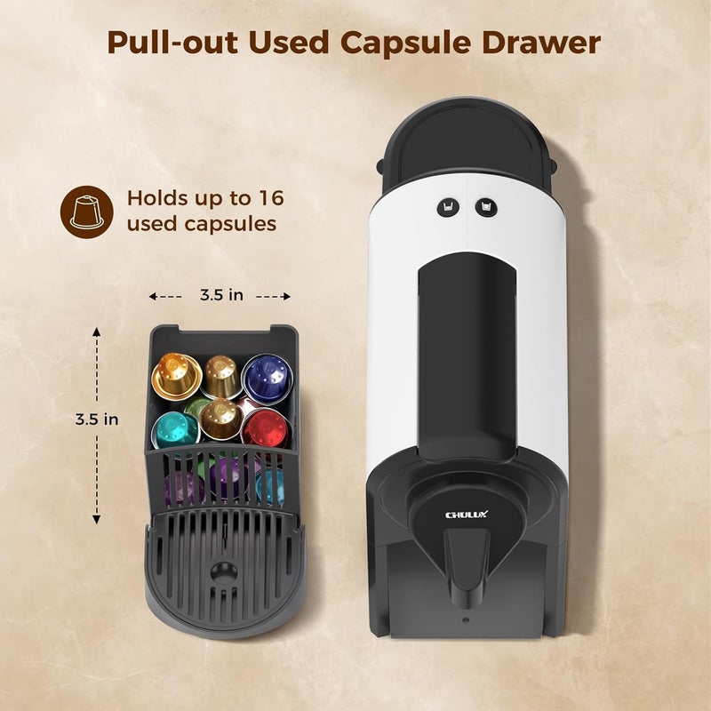 CHULUX Mini Espresso Machine for Nespresso Pod, 20 Bar Single Serve Coffee Maker, 1400W, White - Image 5